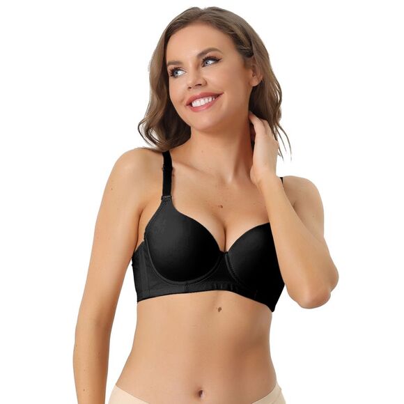 Underwire Lightly Bra Detachable Straps Push-up Soft 3/4 Cup Bralette Black - Picture 1 of 6